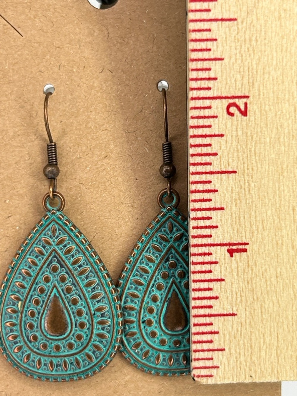 Boho Teardrop Filigree Dangle Earrings in Turquoise Bronze Fashion Jewelry - Picture 2 of 3
